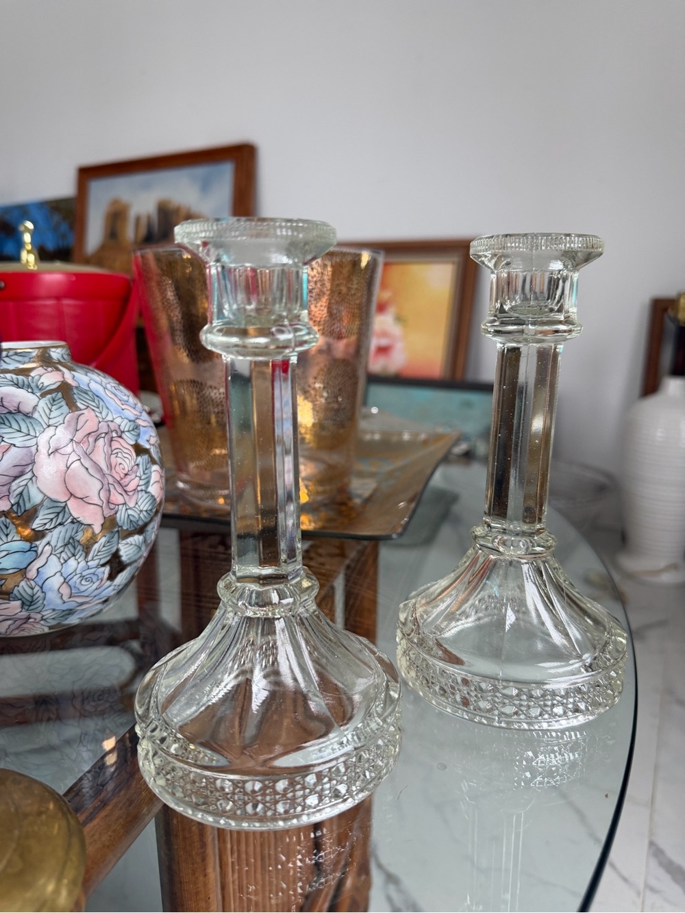 Clear Glass Candlestick Pair - Elegant Home Accents